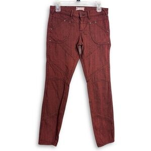 Free People Burnt Red Checkered Grunge Cotton Mid Rise Moto Pants size 28